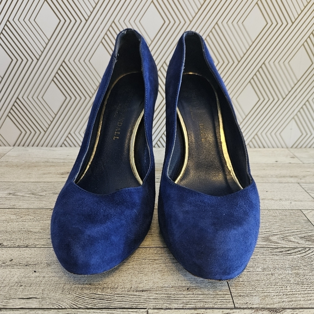 LOEFFLER RANDALL Suede High Wooden Heels Blue Size 6.5B - Picture 2 of 9